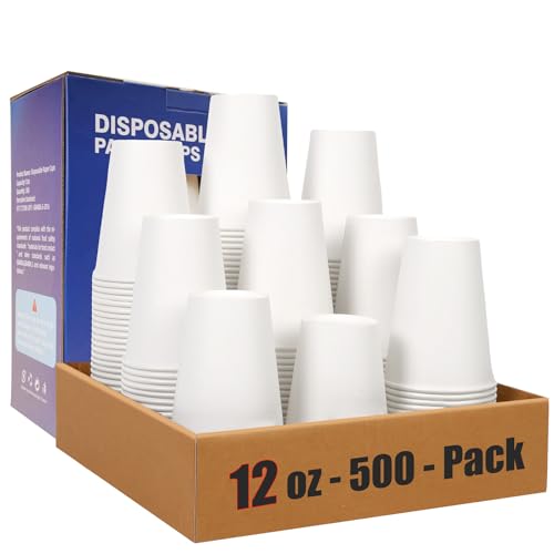 Disposable Paper Coffee Cups 12 oz 500 Count Bulk (White - 12 oz)