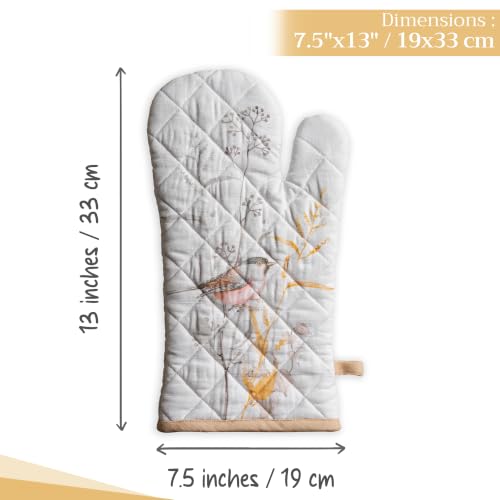 Maison d'Hermine Oven Gloves 100% Cotton Oven Mitt (088 - Meadow Florals - Beige / 7.5" x 13" (Oven Mitt))