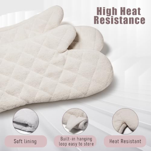 Terry Cloth Oven Mitts 100% Cotton Heat Resistant 13" 482°F Set of 2 (White / 13 inch)