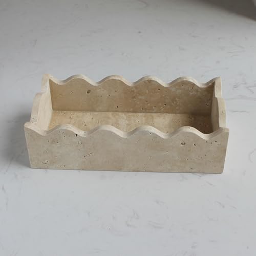 Natural Travertine Guest Towel Holder 9.8" × 4.9" for Bathroom (9.8" × 4.9" × 2.76" - Guest Towel Scalloped)