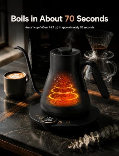 FLOW B9 Gooseneck Electric Kettle ±1°F Temperature Control (Matte Black)