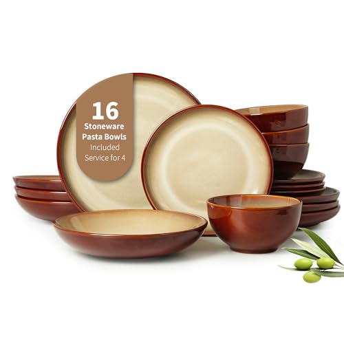 Stoneware Dinnerware Sets for 4 (Brown Yellow / Set (16pcs))
