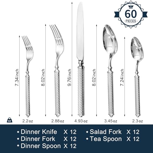 Silverware Set for 12 (60-Piece / Silver)