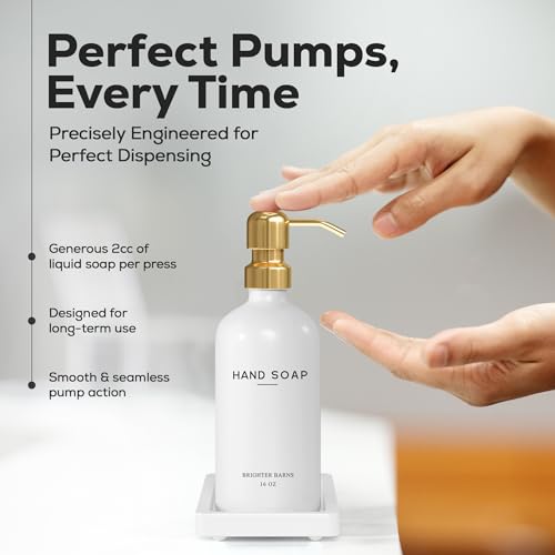 Luxury Glass Hand and Dish Soap Dispenser Set by Brighter Barns (Gold Hd)