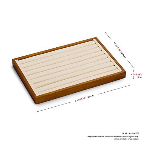 8 Line Wood Ring Storage Tray Jewelry Drawer Organizer Showcase Ring Earrings Display Holder (Creamy-white ring tray)