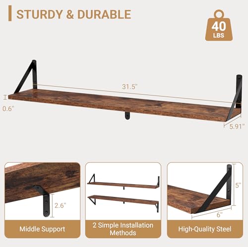 Floating Shelves for Wall (Rustic Brown / 31.5"W x 5.9"D x 5.4"H,Set of 3)