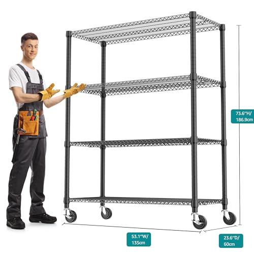 2640LBS 53.1" W 4 Tiers Shelf Steel Storage Shelves Shelving Unit Steel Organizer Wire Rack for Home (4 tier, 23.6" D x 53.1" W x 73.6" H / Black)
