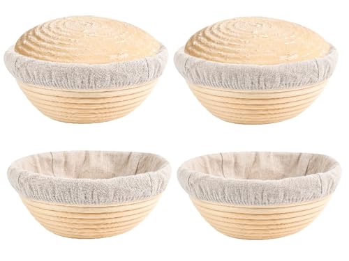 Banneton Bread Proofing Basket Set of 4PCS 6 Inch Mini Round Sourdough Dough Proofing Bowls for Sour Dough Bread Baking Supplies