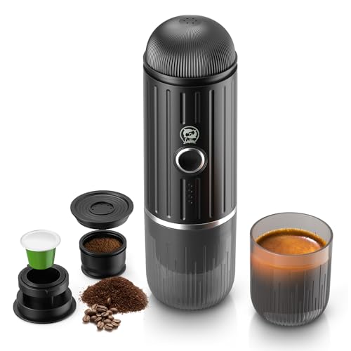 2-in-1 Portable Espresso Maker For Nespresso Pod＆Ground,Black (Black)