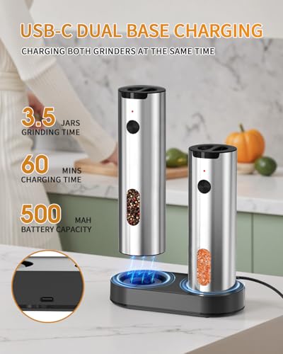 Electric Salt and Pepper Grinder Set (Silver)