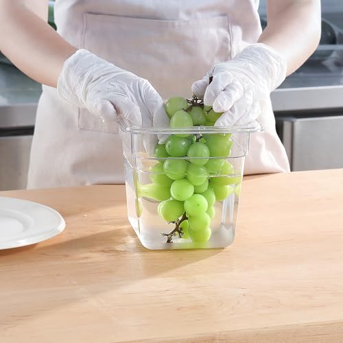 1 6 Size Food Containers 6 Pack 6 Inch Deep Pan Clear BPA free Polycarbonate Stackable Commercial Hotel Pan for Kitchen Business and Food Serving (1/6 Size / 6" Deep)