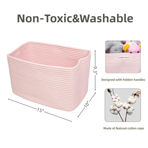 Woven Cotton Rope Storage Baskets 15x10x9.3" 3 Pack Light Pink (light pink)