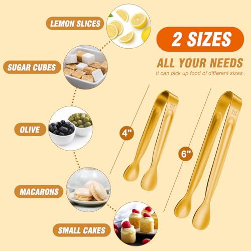 12PCS Mini Tongs For Serving (4+6 inch / Gold 6Pcs)