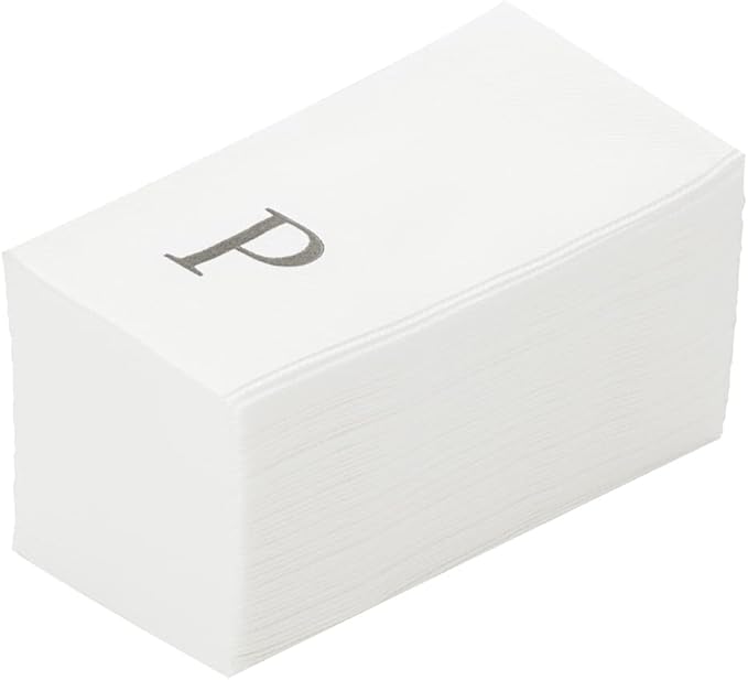 Luxenap 15.8 X 7.9 Inch Linen-Feel Guest Towels, 2000 Lettered Hand Towels - Silver Letter 'P', Sans Serif Font, White Paper Dinner Napkins, airlaid, For Restrooms And Tables - Restaurantware