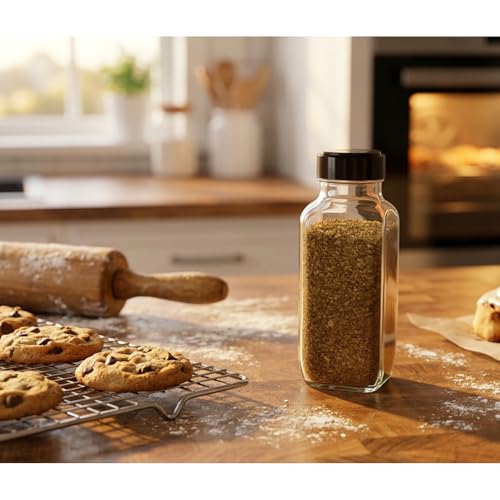 16oz Glass French Square Spice Shakers with Lids (French Square 16oz Black Set of 2)