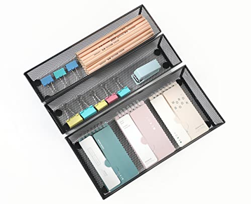 3 Pack Mesh Flatware Drawer Organizer for Kitchen (12x6-3P-Black)