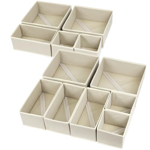 12 Pack Drawer Organizer Clothes (Beige / 12 Pack)