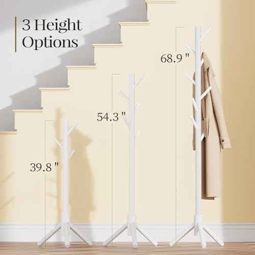 Solid Wooden Coat Rack Freestanding with 8 Hooks (White)