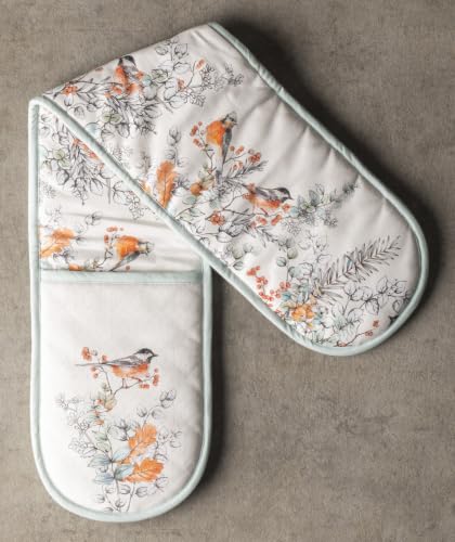 Double Oven Mitts 100% Cotton Double Oven Glove (063 - Whitish Shabby Chique / 7" x 35" (Double Oven Mitt))