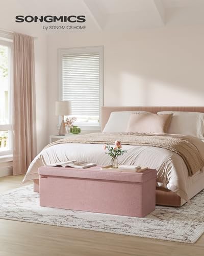 43.3 Inches Folding Storage Ottoman Bench (Jelly Pink / 15"D x 43"W x 15"H (without Flipping Lid))