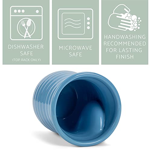 Ribbed 14 ounce Ceramic Stoneware Handwarmer Mugs Set of 4 (4 count / Ice Blue)