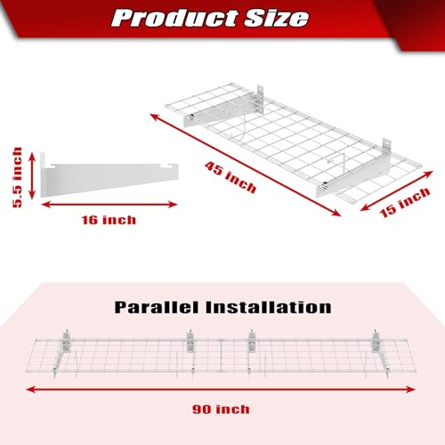 2 Pack Garage Wall Shelves (White-15x45)