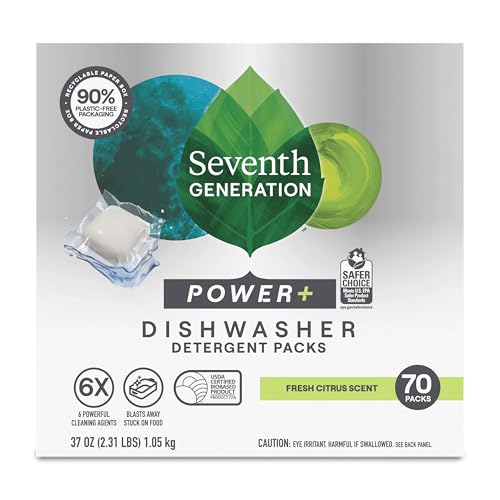 Power+ Dishwasher Detergent Packs Fresh Citrus scent 1 for sparkling dishes Dishwasher tabs 70 count (70 Count)