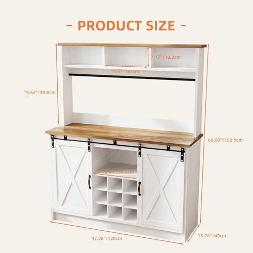 47" Farmhouse Coffee Bar with Storage Hutch & Wine Rack (48Inch / White)