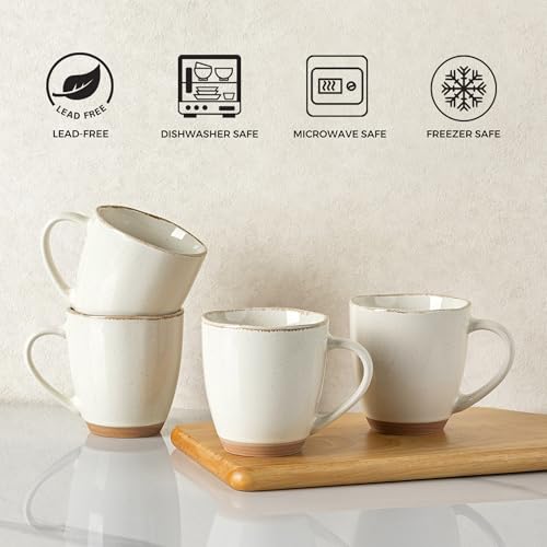 12oz Ceramic Coffee Mugs set of 4 (Light Beige(Handbrush Rim) / Set of 4)