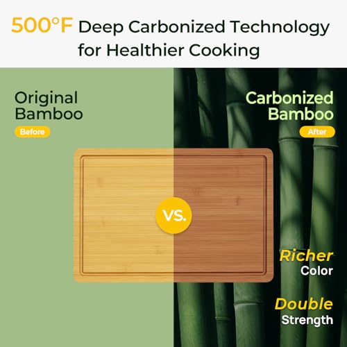 Charcuterie Board Carbonized Bamboo XL With Built (One Piece 18" / Carbonized Bamboo (Brown))