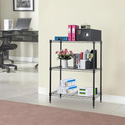 Shelf Shelving Pantry Storage Cabinet 3 Tier Adjustable Metal Storage Shelf 450 lbs Capacity NSF Certified Space Saving Design Adjustable Feet Easy Assembly (Black / 23" x 13" x 30")