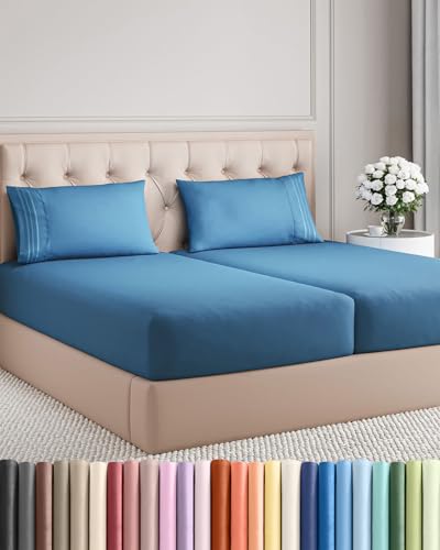 Split King Size 5 Piece Sheet Set (20 - Denim Blue / Split King Size)