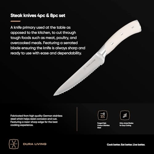 8 Piece Serrated Kitchen Steak Knife Set (Creme / 4.5")