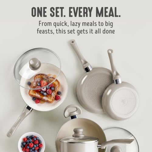 16pc Ceramic Nonstick Pots & Pans Cookware Set (16 Piece Cookware Set / Bloom / Taupe)