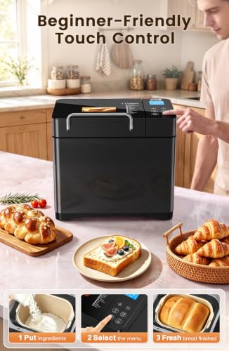 Premium 2.2LB Convection Bread Maker Dual Heaters (Black Stainless Steel)