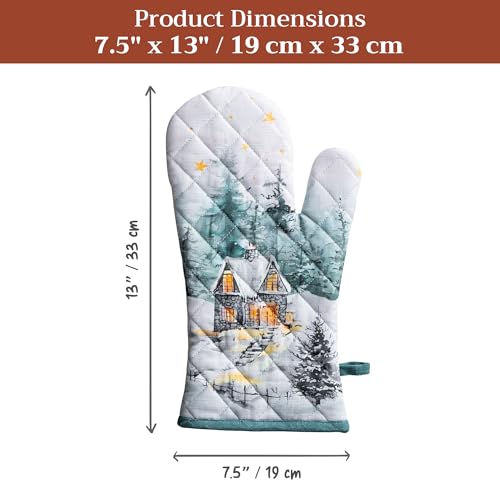 Maison d'Hermine Oven Gloves 100% Cotton Oven Mitt (126 - Neige De Noel / 7.5" x 13" (Oven Mitt))