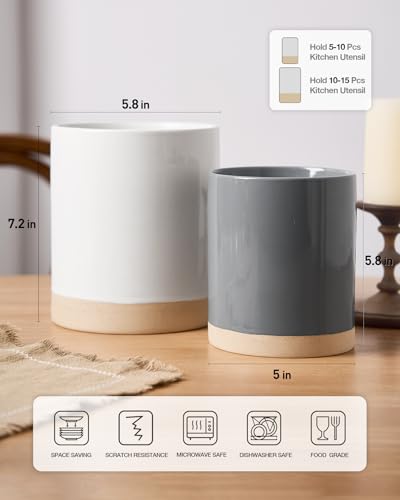 Ceramic Utensil Holder (White and Dark Gray)