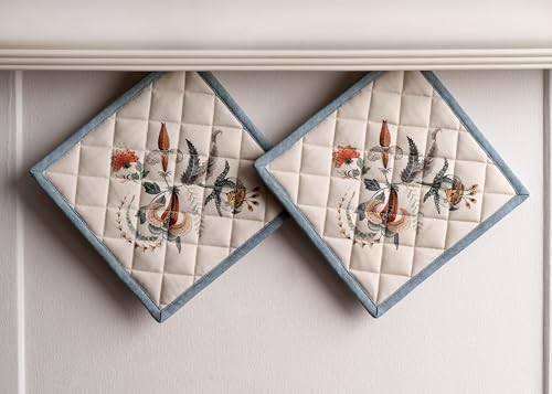Pot Holders 100% Cotton Potholders (060 - Dalida / 8" x 8" (Pot Holder Pack of 2))