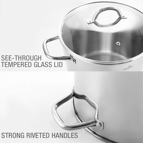 10 Quart Stock Pot With Glass Lid (Shiny Silver - Mirror Polished Stainless Steel / 10 Quarts)