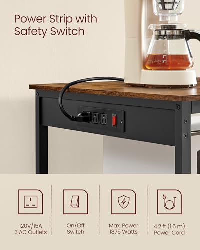 Kitchen Island with 3 Shelves (47.2"W x 34.9"H / with Power Outlets / Rustic Brown + Black)