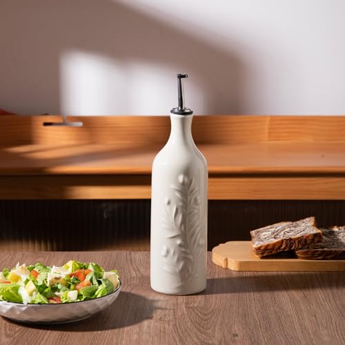 Sweejar Large Olive Oil Dispenser Bottle with Spout (Beige / Patterned styles)