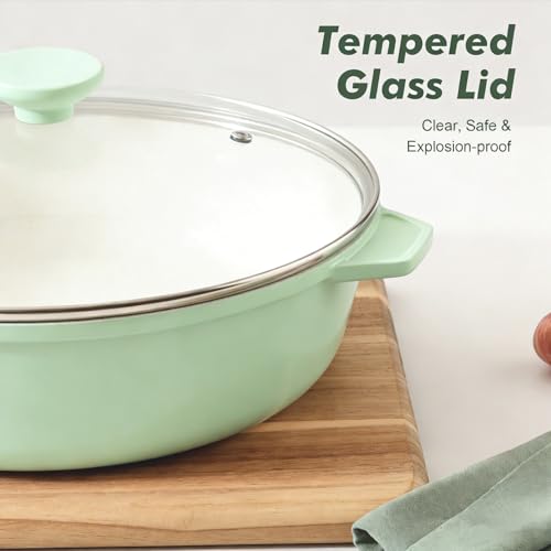 Nonstick Ceramic Skillet with Lid 12 (Mint Green / 12-inch/5QT)