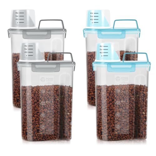 3 5Lbs Airtight Small Cat Dog Pet Food Storage Containers BPA Free ((Clear Grey X2)&(Clear Blue X2) / 3L-4pack)