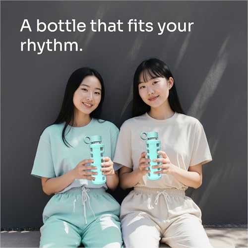 40oz / 32oz / 22oz / 12oz Borosilicate Glass Water Bottle with Time & Volume Markers, Silicone Sleeve, Stainless Steel Lid | Reusable Glass Bottle for Water & Juice (12oz Glow-in-the-Dark) (Glow-in-the-Dark (1 Count) / 12 Ounces)