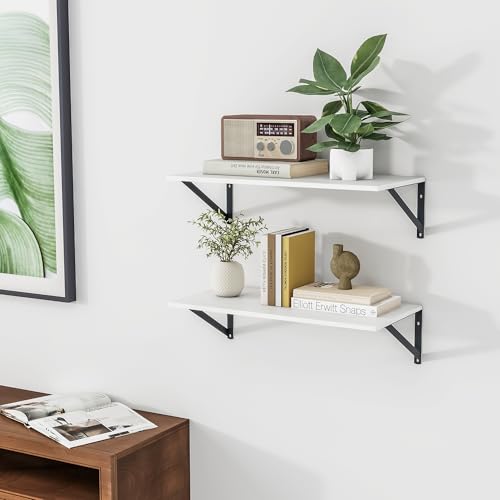 24W x 12D Deep Floating Shelves Set of 2 White (White With Black Metal Bracket / 24wx12dx5.8h)