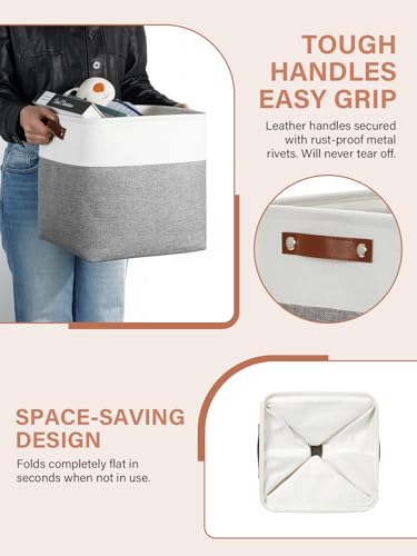 Set of 4 Storage Cubes Baskets for Organizing (White&Grey / M-12"x 12"x12")
