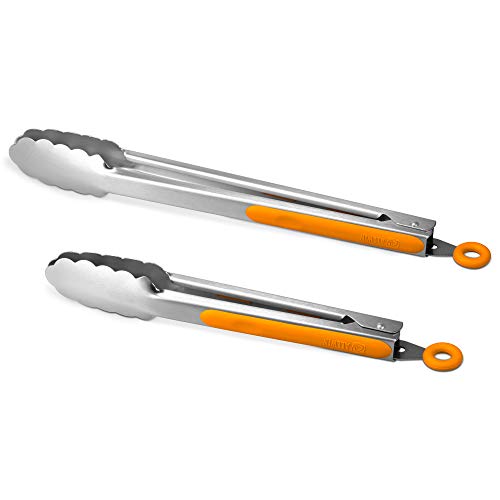 Premium 304 Stainless Steel Tongs Set (9" & 12" / Orange)