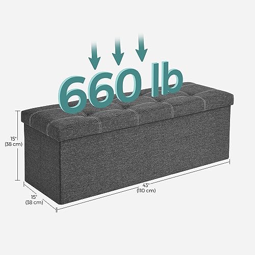 Ottoman Storage Bench (Dark Gray + White / 15"D x 43"W x 15"H (without Flipping Lid))