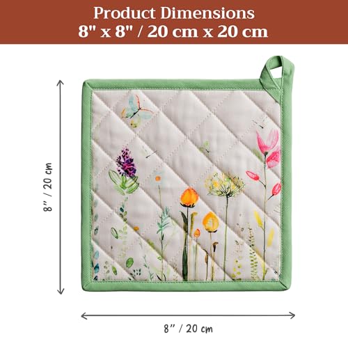 Pot Holders 100% Cotton Potholders (019 - Botanical Fresh / 8" x 8" (Pot Holder Pack of 1))