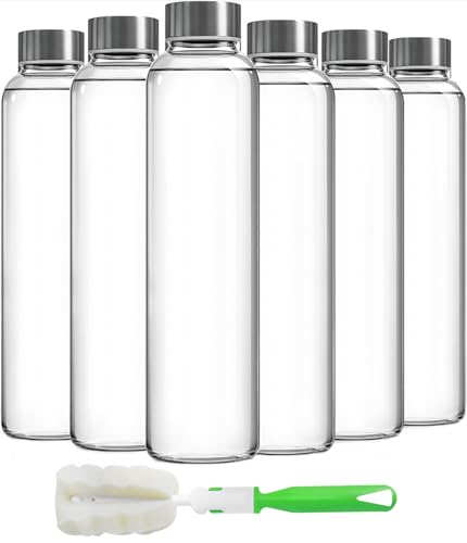 Clear Glass Bottles with Lids 18oz Water Bottles